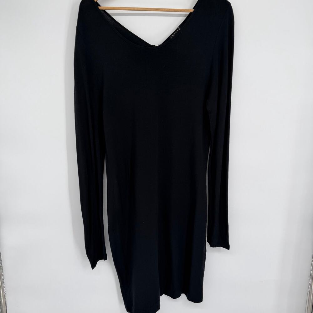 Theory Dress Women’s‎ 12 Black Deep V Neck Long Sleeve Staple Wardrobe Old Money
